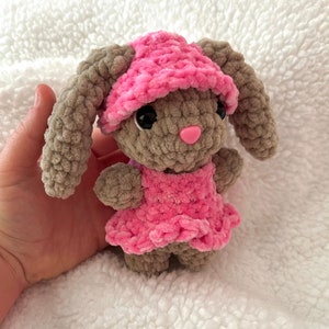 Mini Plush Crochet Bunny With Dress and Hat