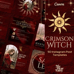 Mystical Red Instagram Post Templates, Spiritual Witchy Vibes, Canva (Canva PRO erforderlich)