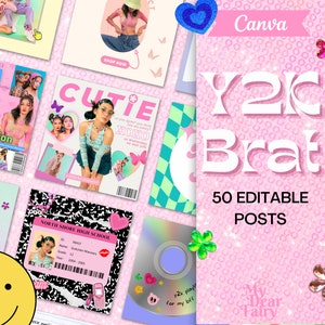 Y2K Instagram Template, Instagram Y2K Quotes, Y2K Instagram Post Templates Canva, Retro Social Media, Social Media Content, Pink Instagram