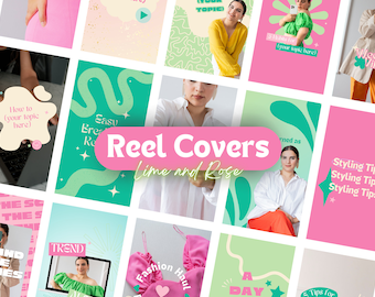 Pink and Green Instagram Reel Cover Templates, Canva Social Media (Editable)