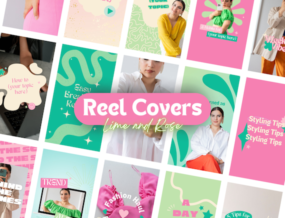 Pink and Green Instagram Reel Cover Templates, Canva Social Media (Editable)