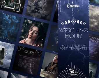 Mystical Instagram Post Templates, Spiritual Instagram Templates, Celestial Canva, Magical Quote, Dark Witch, Gothic, Zodiac, Astrology