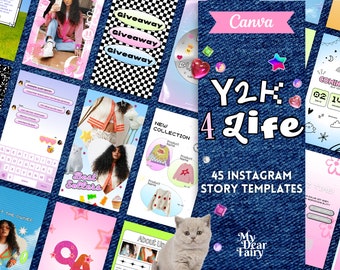 Y2K Instagram Templates, Y2K Social Media Story Templates, 90s Instagram Templates, Y2K Instagram Quotes, Y2k Aesthetic IG, Retro, Canva