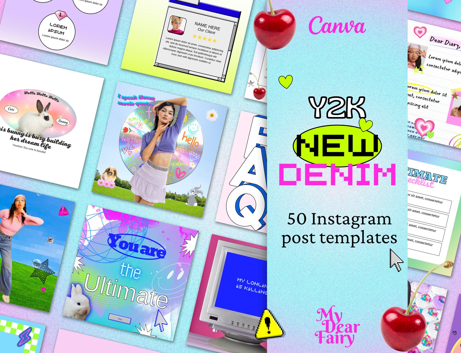 Y2K Instagram Canva Templates | Retro Social Media Posts | 2000s ...