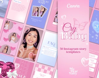 Pink Instagram Story Templates, Pastel Pink and Blue Story Template, Y2K IG Templates, Aesthetic Instagram, Fashion Instagram, Y2K, Girly IG
