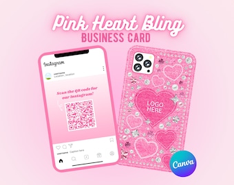 Pink Bling Business Card Template, QR Code, Customizable Canva