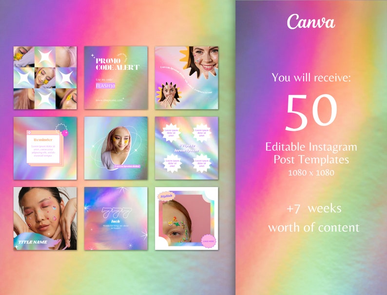 Holographic Instagram Post Templates Holo Canva Templates - Etsy