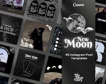 Spiritual Black Instagram Post Templates, Witchy Social Media, Mystical Canva Templates, Magical Instagram Posts, Gothic Theme, Minimalist