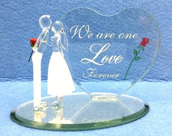 Glass Baron Heart avec Couple Nous sommes un Amour ensemble Valantine Day Cadeau pour couple.