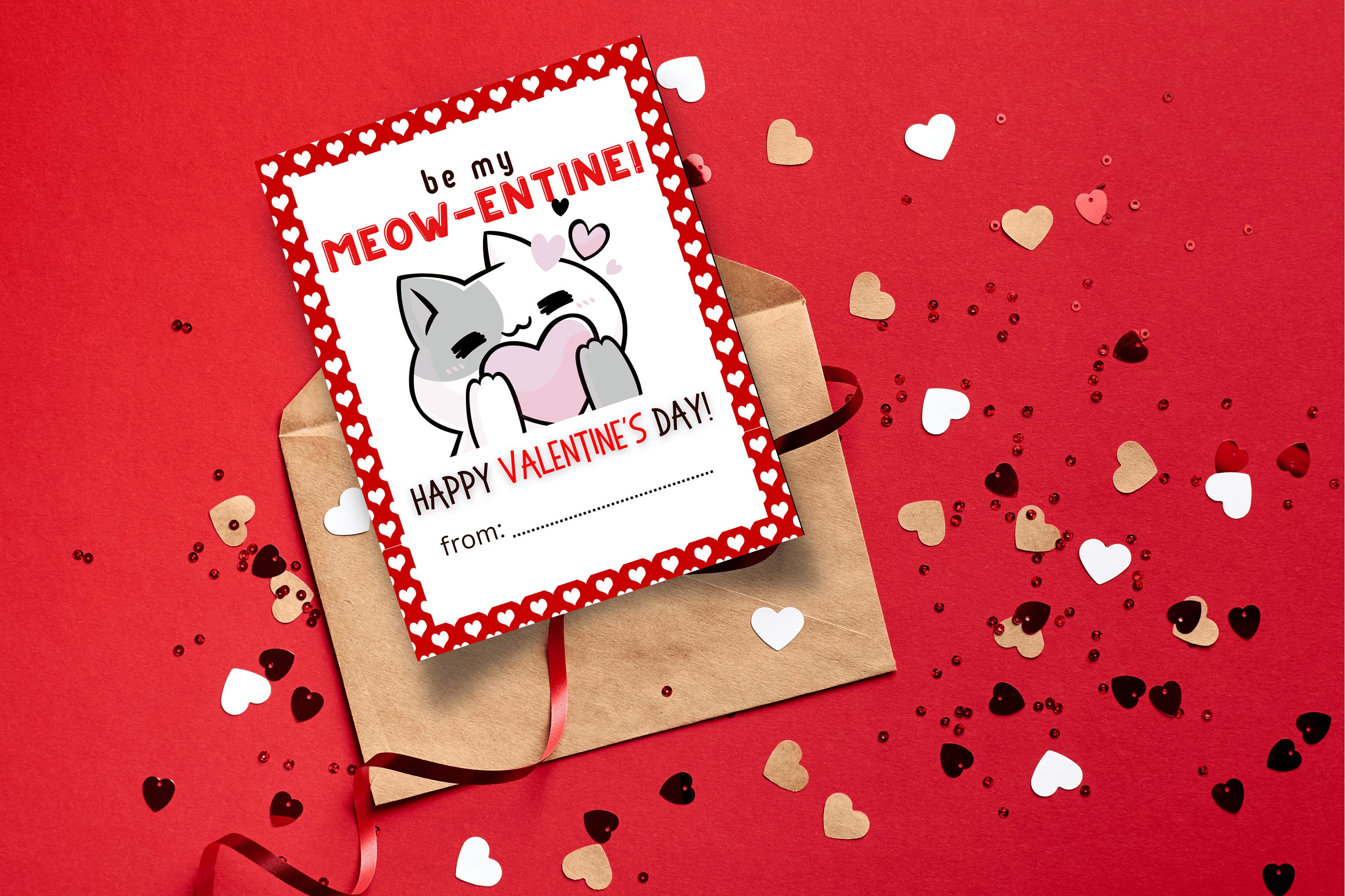 Printable Cat Valentine's Day Cards | Classroom Valentine Cards | Cat ...