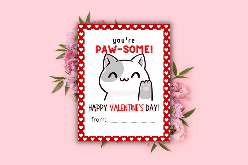 Printable Cat Valentine's Day Cards | Classroom Valentine Cards | Cat ...