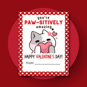 Printable Cat Valentine&#39;s Day Cards | Classroom Valentine Cards | Cat Valentine Cards | Kids Valentine&#39;s Day Cards