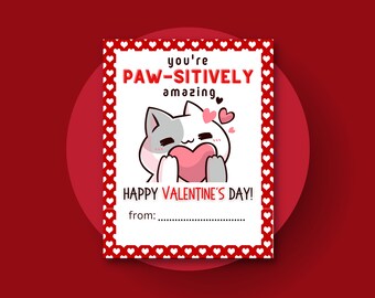 Printable Cat Valentine's Day Cards | Classroom Valentine Cards | Cat Valentine Cards | Kids Valentine's Day Cards