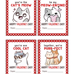 Printable Cat Valentine's Day Cards | Classroom Valentine Cards | Cat ...