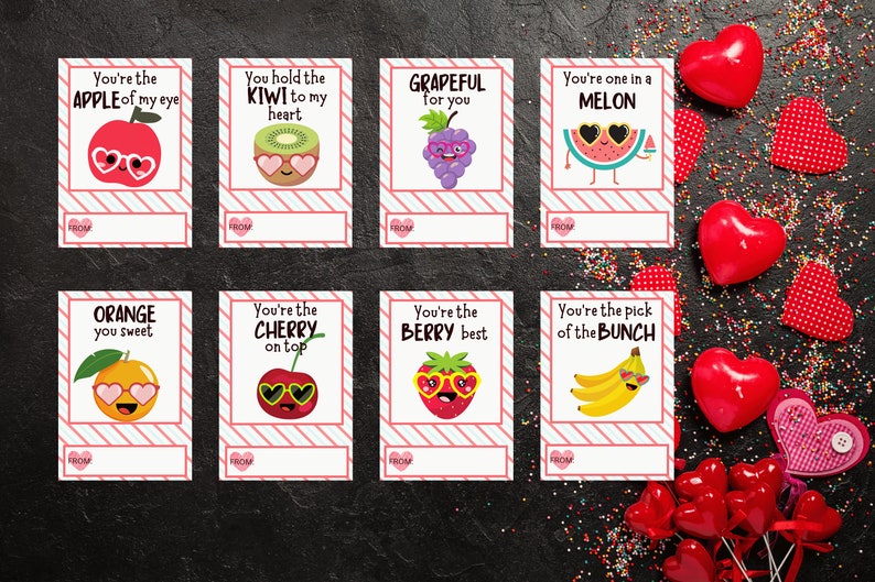 Fruit Printable Valentine Cards / Kids Valentine's Cards / Fruit ...