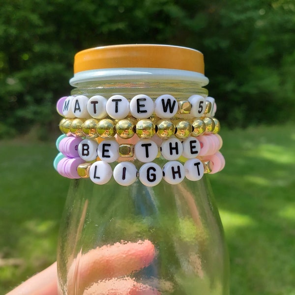 Matthew 5:14 bracelet pack/Christian bracelet/ Scripture bracelet/ Stacker bracelet/Clay bead bracelet/Pastel bracelet/Christian gift