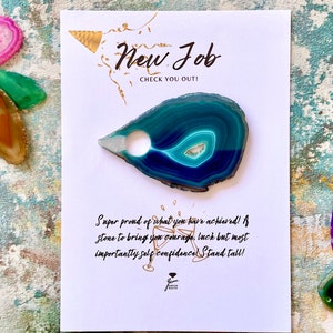 new job gift for her, agate slice, new job crystals, new job card personalised, career gifts, well done on new job, new job gift for him