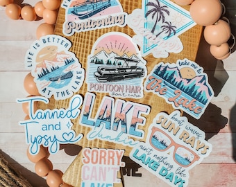 Summer Vibe Stickers, Lake Life, Lake Junkie, Tanned and Tipsy, Id Rather Be Pontooning, Pontoon Hair Dont Care Stickers, At The Lake