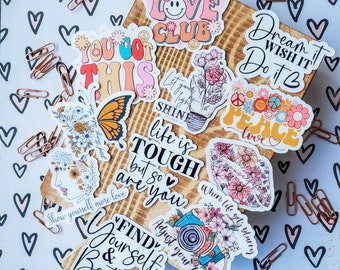 Encouraging Motivational Stickers, Inspirational, Positive Stickers, Sticker Pack, Affirmation Bundle, Retro, Groovy, Boho Quote Stickers