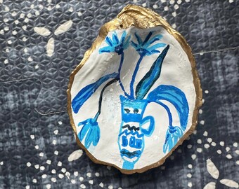 Hand painted Oyster Shell Ring Dish