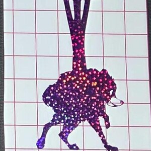 May include: A purple holographic vinyl decal featuring a silhouette of the Space Needle tower positioned above a silhouette of a dog. The name JIMOTHY is printed in a purple holographic font at the bottom, all on a white grid transfer paper.