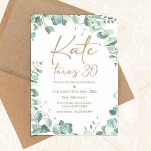 Personalised Botanical Birthday Invitation, Party Invite, Printable or Digital Download - 18th, 21st, 30th, 40th, 50th, 60th Birthday Invite