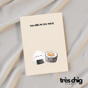 Carte postale "You Are my Soy mate" par Très Chig Studio, Sushi, âme soeur, Bff, carte anniversaire, Japon, sauce soja, carte rigolote, meilleurs amis