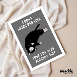 Postkarte "your life was already shit" von Très Chig Studio, Geschenkidee, impress, Katze, böse, lustig, Tier, Cat, happy, black, luck, fun