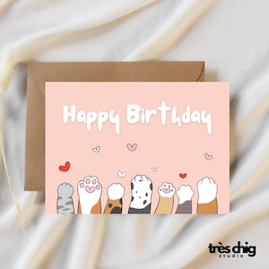 Postkarte "Birthday Catpaw“ von Très Chig Studio, Geschenkidee, dog, Cat, lustig, Tier, Geburtstag, Funny, Katze, Party, fun, happy Birthday