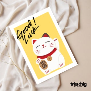 Postal "Good Luck Cat" de Très Chig Studio, cumpleaños, feliz cumpleaños, idea de regalo, presente, gato, Japón, anime, amuleto de la suerte