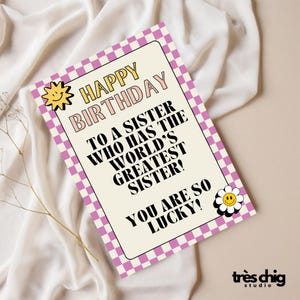 Carte postale "Anniversaire Soeur avec la plus grande Soeur" de Très Chig Studio, idée cadeau, anniversaire, fête, cadeau, drôle, drôle, sourire