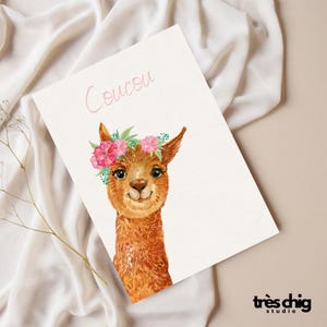 Carte postale "Alpaka coucou" de Très Chig Studio, idée cadeau, impressionner, chat, maléfique, drôle, animal, alpaga, lama, heureux, france, fleur, mignon