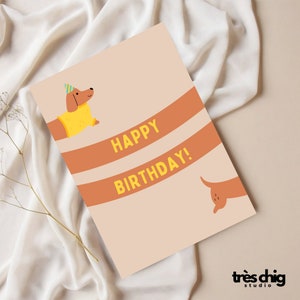 Postkarte "Happy Birthday Dog" von Très Chig Studio, Geburtstag, Happy Birthday, Geschenkidee, Geschenk, Hund, for you, für dich, Dackel