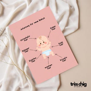 Carte postale "Instructions Nouveau Bébé" de Très Chig Studio, anniversaire, idée cadeau, cadeau, mignon, enfant, parents, naissance, baptême, amis, tante