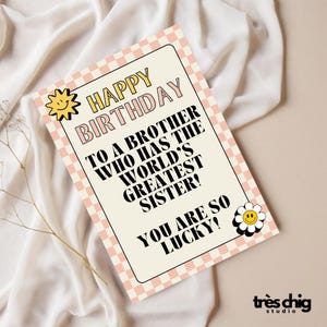 Carte postale "Anniversaire frère avec la plus grande soeur" de Très Chig Studio, idée cadeau, anniversaire, fête, cadeau, drôle, drôle, sourire