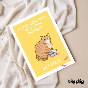 Carte postale "Je l'ai mangé" de Très Chig Studio, cadeau, idée cadeau, poison, drôle, dicton drôle, mal, anniversaire, carte, chat, chat, birdy
