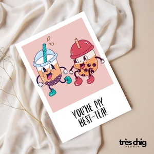 Lustige Karte "Best Tea" von Très Chig Studio, BFF, Boba Tee, Geburtstagkarte, Geschenkidee, beste Freunde, niedlich, kawaii, Illustration