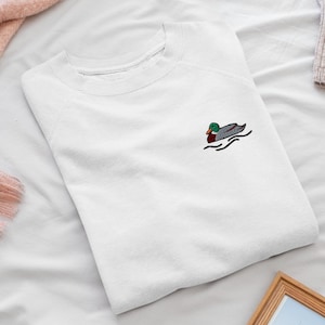 Mallard Wild Duck Embroidered Crewneck Sweatshirt: Cotton Blend, Unisex Fit