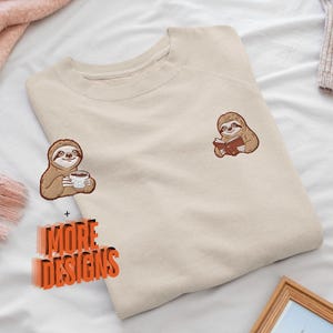 Productive Sloth Embroidered Crew Neck Sweatshirt - Soft Cotton - Variety of Colors & Designs - Fun Sloth Art for Motivation