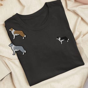 Border Collie besticktes T-Shirt: Leichte Baumwolle, Unisex Fit