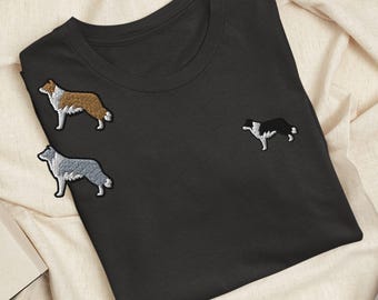 Camiseta bordada de Border Collie: algodón ligero, corte unisex