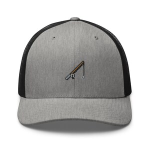 Cappello da camionista con canna da pesca ricamata: berretto retrò strutturato con retro in rete