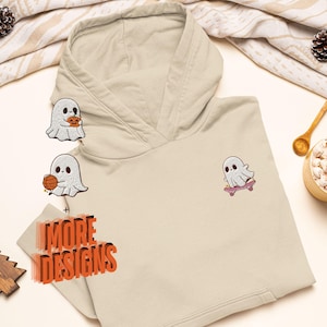 Felpa con cappuccio in misto pesante ricamata con simpatico fantasma Hobby - Elegante cotone morbido - Varietà di colori e design - Giocoso Halloween