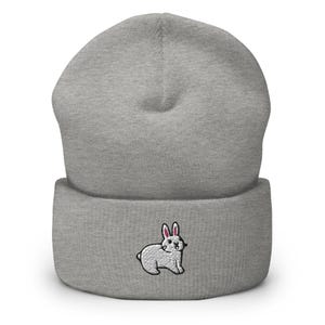 White Bunny Rabbit Embroidered Cuffed Beanie: Cozy Unisex Winter Cap