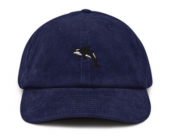 Orca Killer Whale Embroidered Corduroy Hat - 100% Cotton Corduroy in Variety of Colors Wardrobe Essential