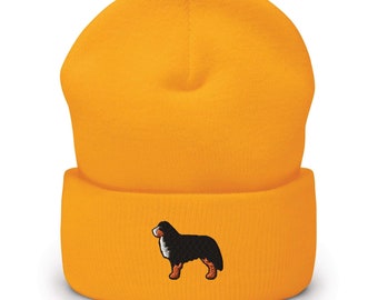 Bernese Mountain Dog Embroidered Cuffed Beanie - Warm and Stylish Headwear in Variety of Colors