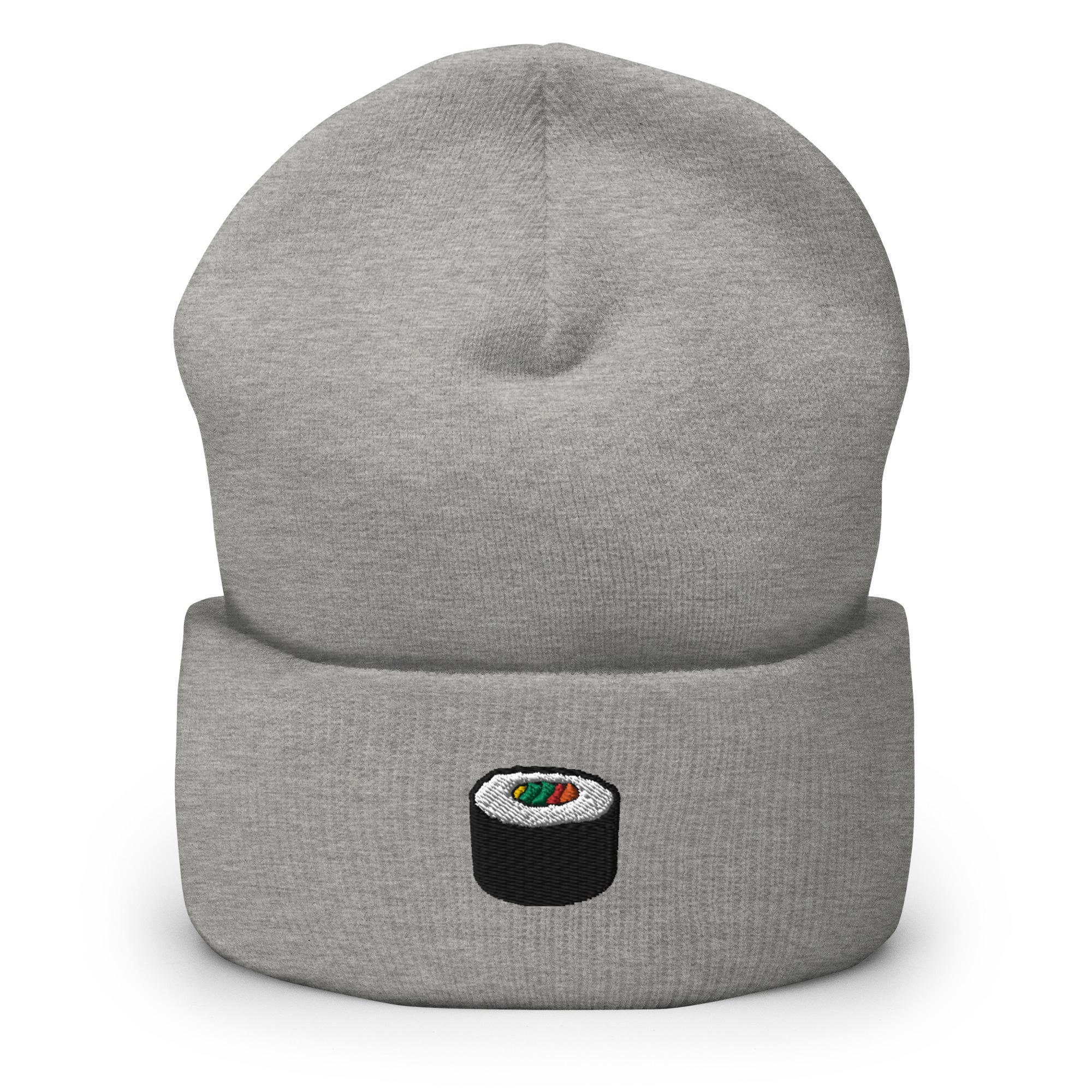 Maki Sushi Roll Embroidered Cuffed Beanie - Warm and Stylish Headwear in Variety of Colors