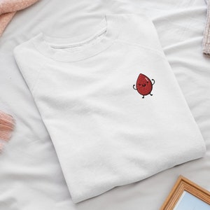 Blood Donor Blood Drop Embroidered Crew Neck Sweatshirt - Soft Cotton - Variety of Colors