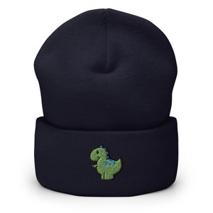Chonky T-Rex Dinosaur Embroidered Cuffed Beanie - Warm and Stylish Headwear in Variety of Colors