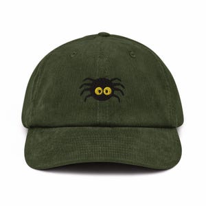 Spooky Spider Embroidered Cotton Corduroy Hat: Adjustable Fit